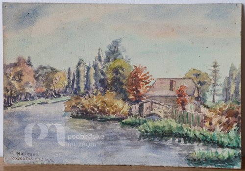 Krajina s domem a mostem